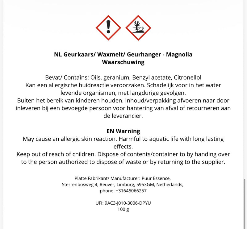 CLP label WAXMELTS - BOEKET