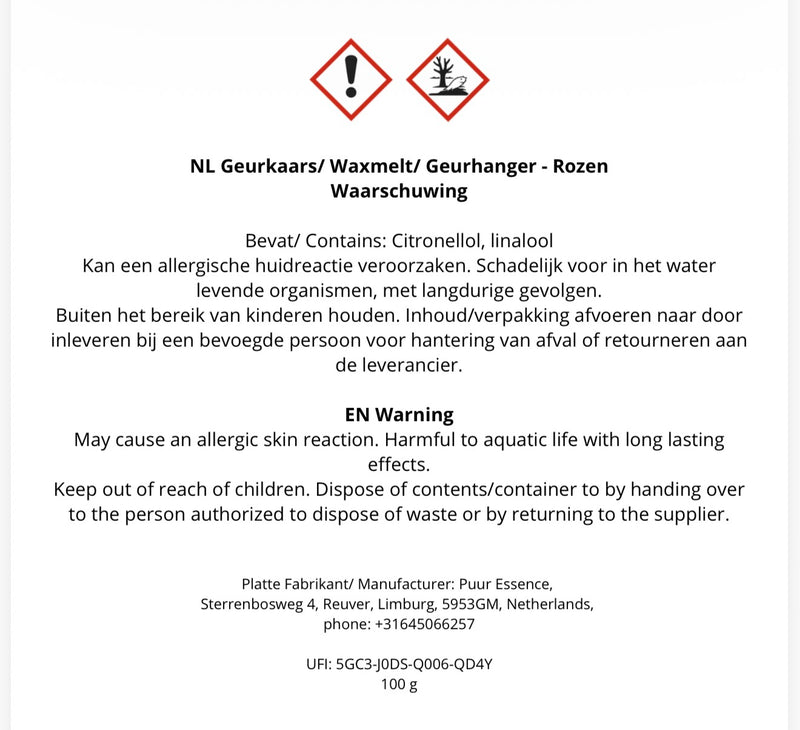 CLP label GEURHANGER ROZEN